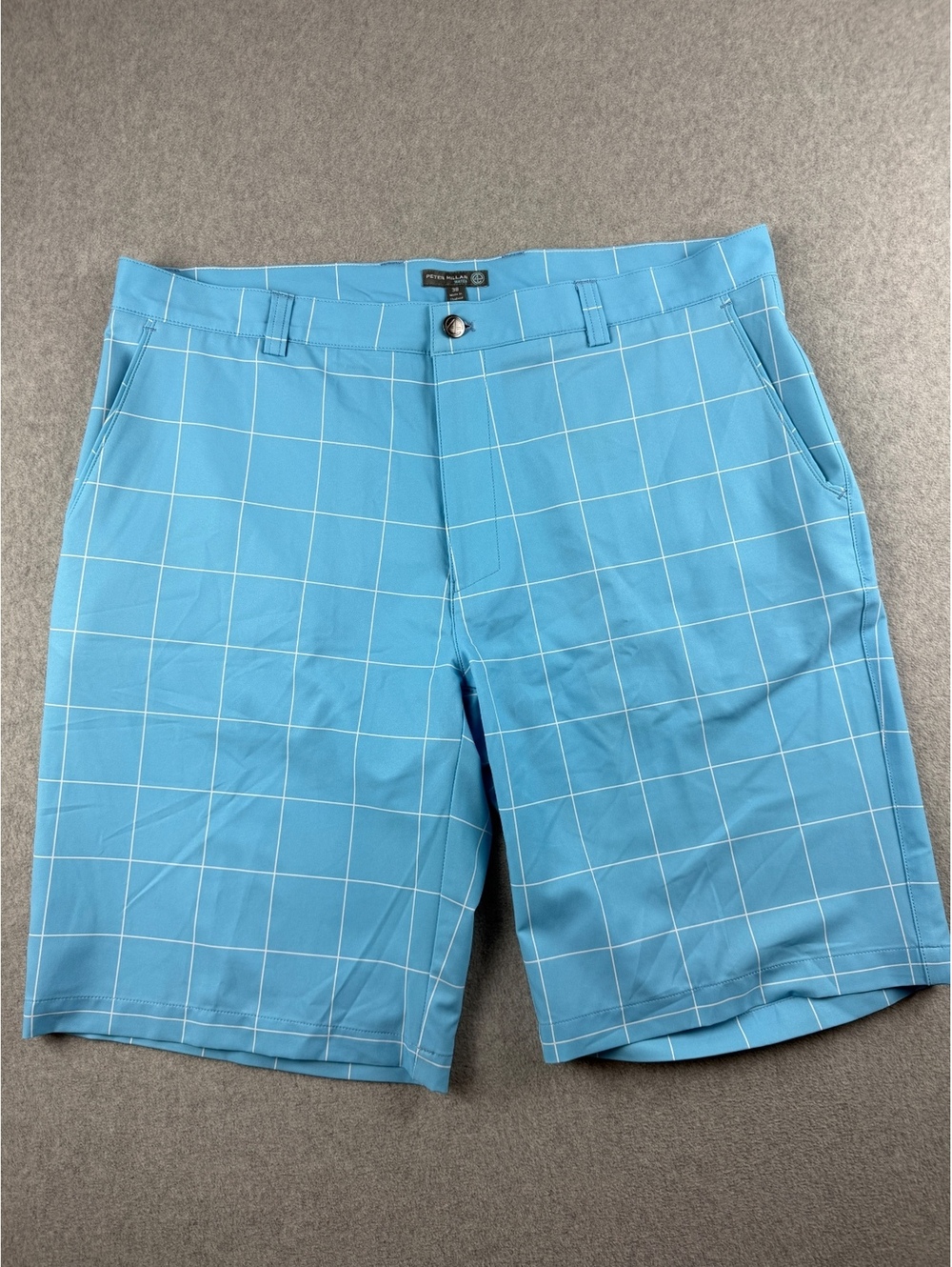 Peter Millar Water 4 Mens 38 Blue White Windowpane Golf Shorts Performance